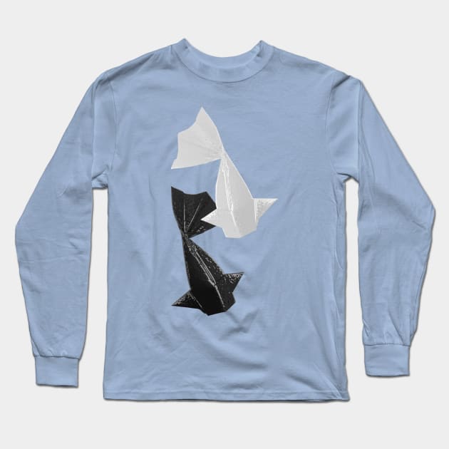 Black and White Origami fish pattern Long Sleeve T-Shirt by Destroyed-Pixel